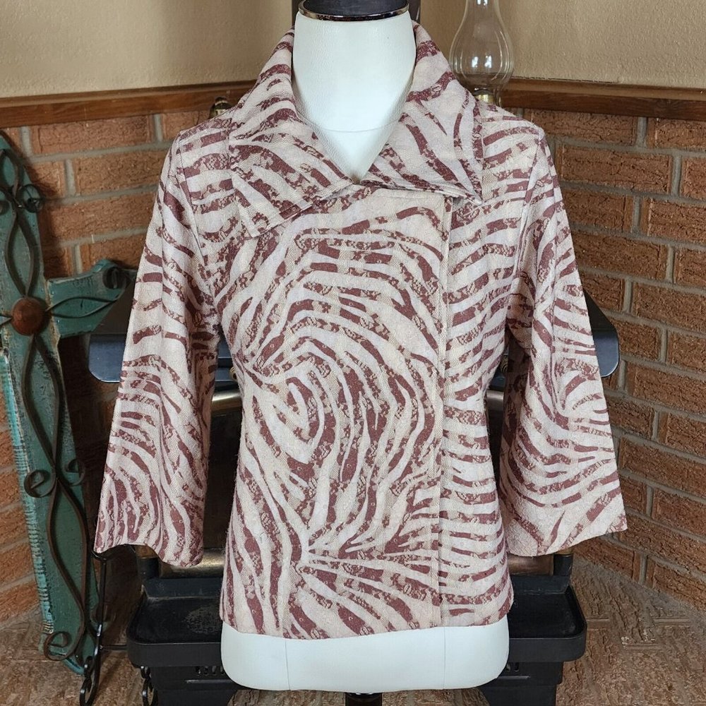 Chico's Zee Zebra Print Lace Cardigan Size 1 Medium